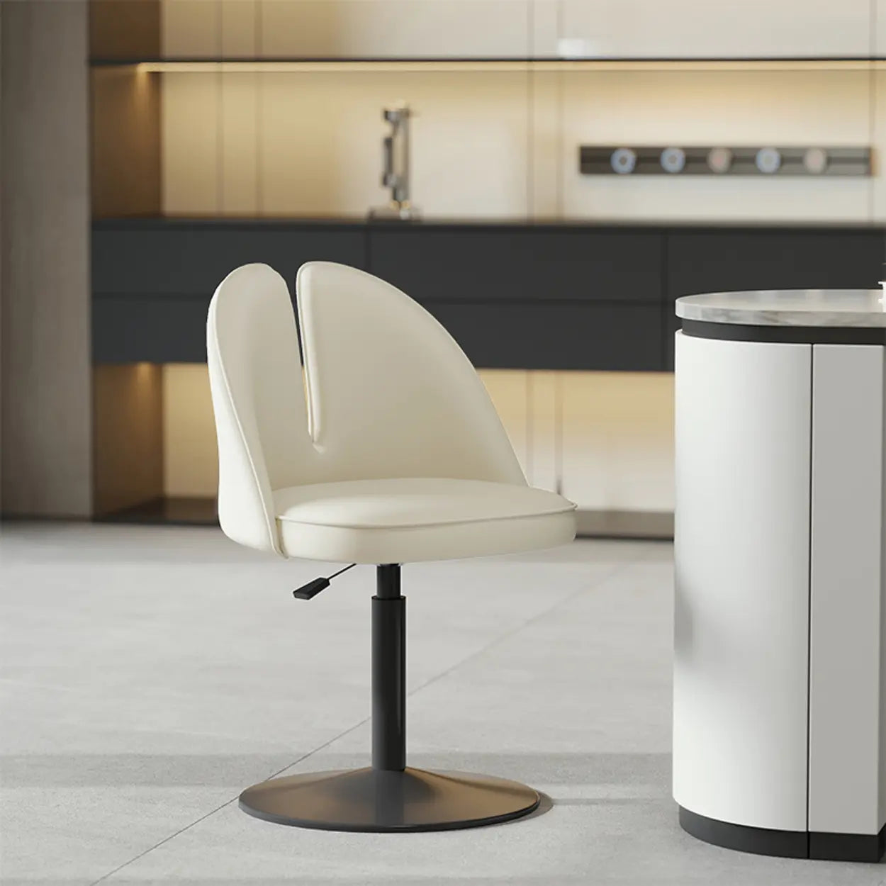 Glam Gray Swivel Leather Bar Stool with Back — Khaki / Gold