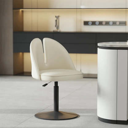 Glam Gray Swivel Leather Bar Stool with Back — Khaki / Gold