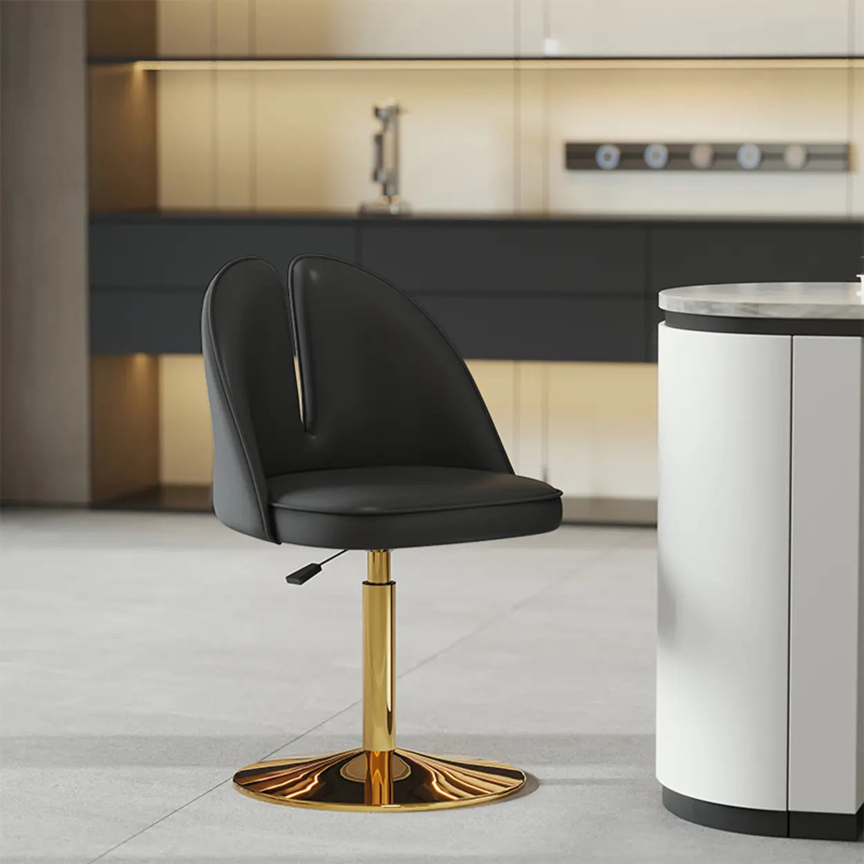 Glam Gray Swivel Leather Bar Stool with Back — Khaki / Silver
