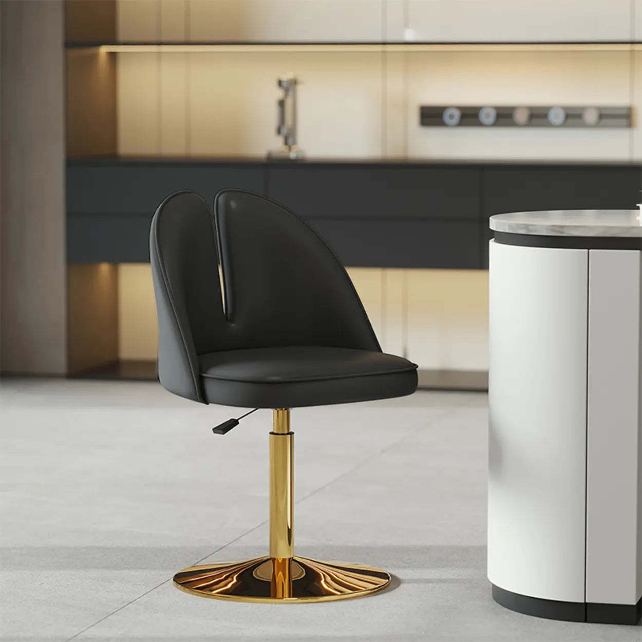 Glam Gray Swivel Leather Bar Stool with Back — Khaki / Silver
