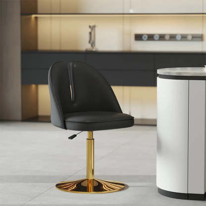 Glam Gray Swivel Leather Bar Stool with Back — Khaki / Silver