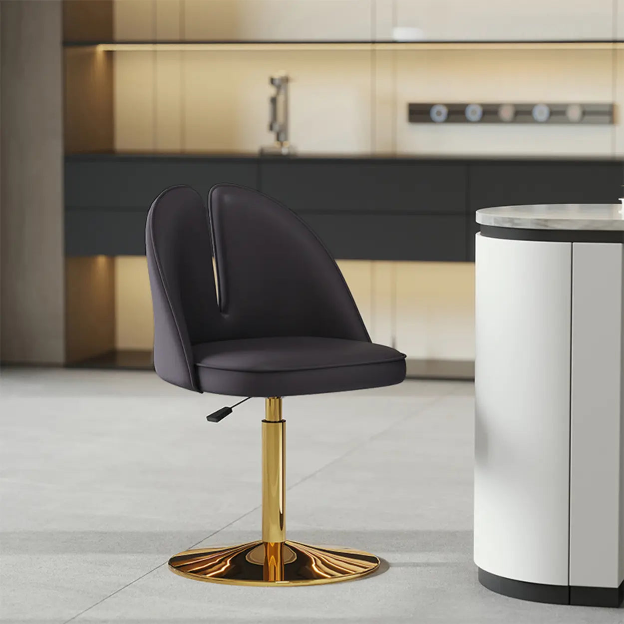 Glam Gray Swivel Leather Bar Stool with Back — Orange / Black