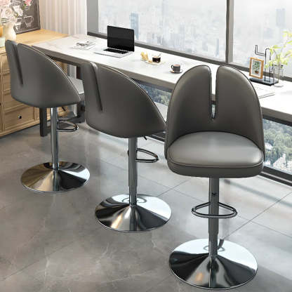Glam Gray Swivel Leather Bar Stool with Back — Black / Black