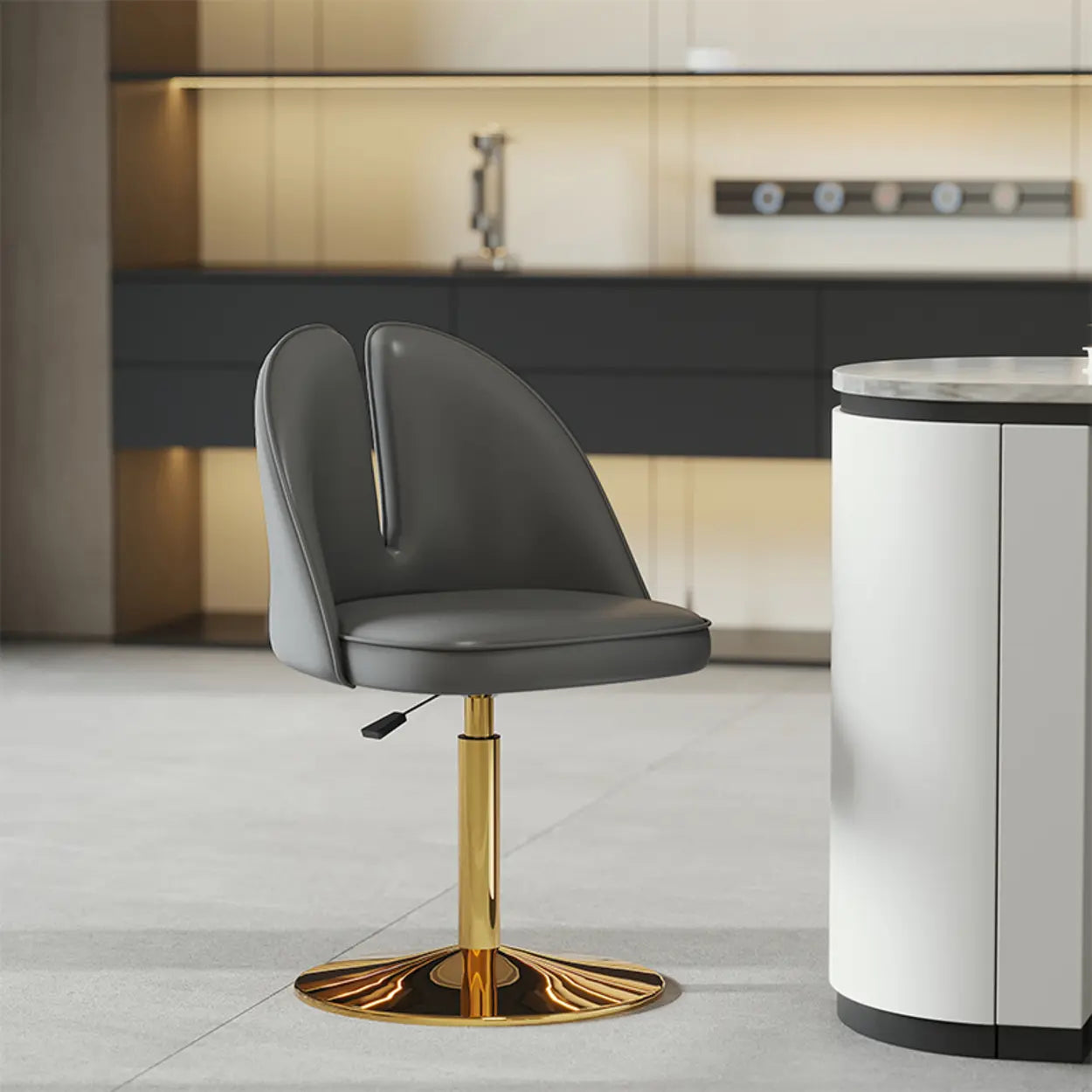 Glam Gray Swivel Leather Bar Stool with Back — Orange / Gold