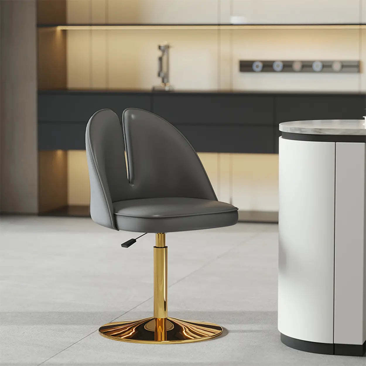 Glam Gray Swivel Leather Bar Stool with Back — Orange / Gold