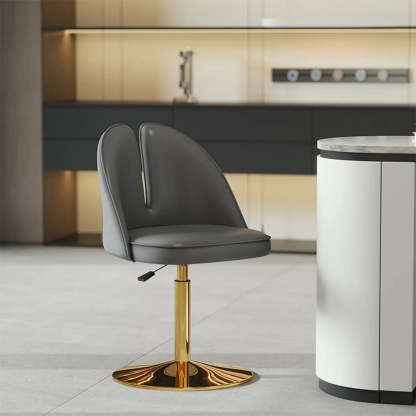 Glam Gray Swivel Leather Bar Stool with Back — Orange / Gold