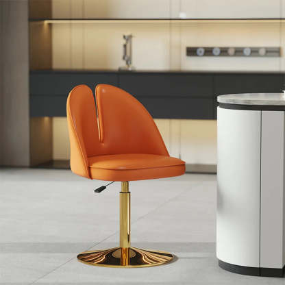 Glam Gray Swivel Leather Bar Stool with Back — Orange / Silver