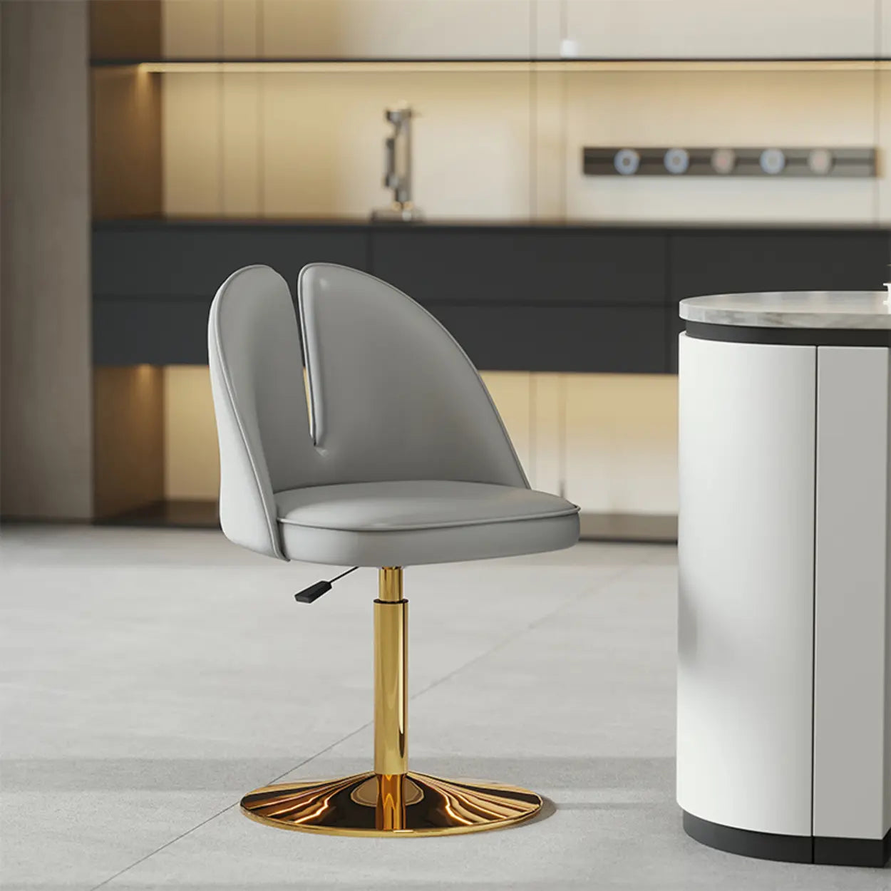 Glam Gray Swivel Leather Bar Stool with Back — Orange / Silver