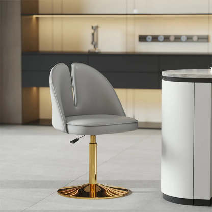 Glam Gray Swivel Leather Bar Stool with Back — Orange / Silver