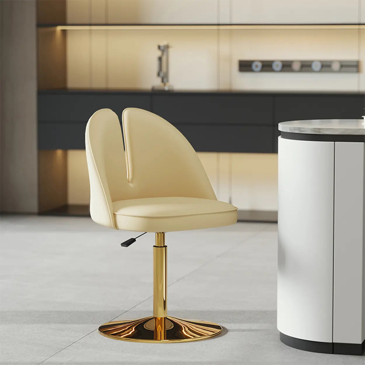 Glam Gray Swivel Leather Bar Stool with Back — Dark Gray / Black