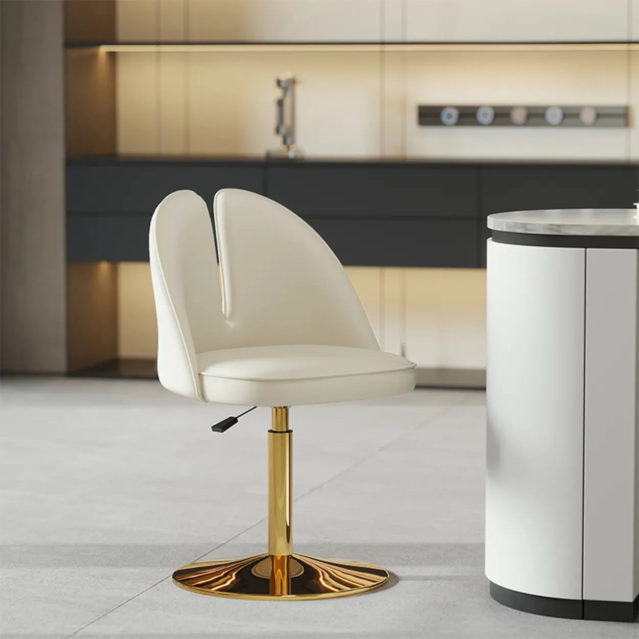 Glam Gray Swivel Leather Bar Stool with Back — Dark Gray / Black