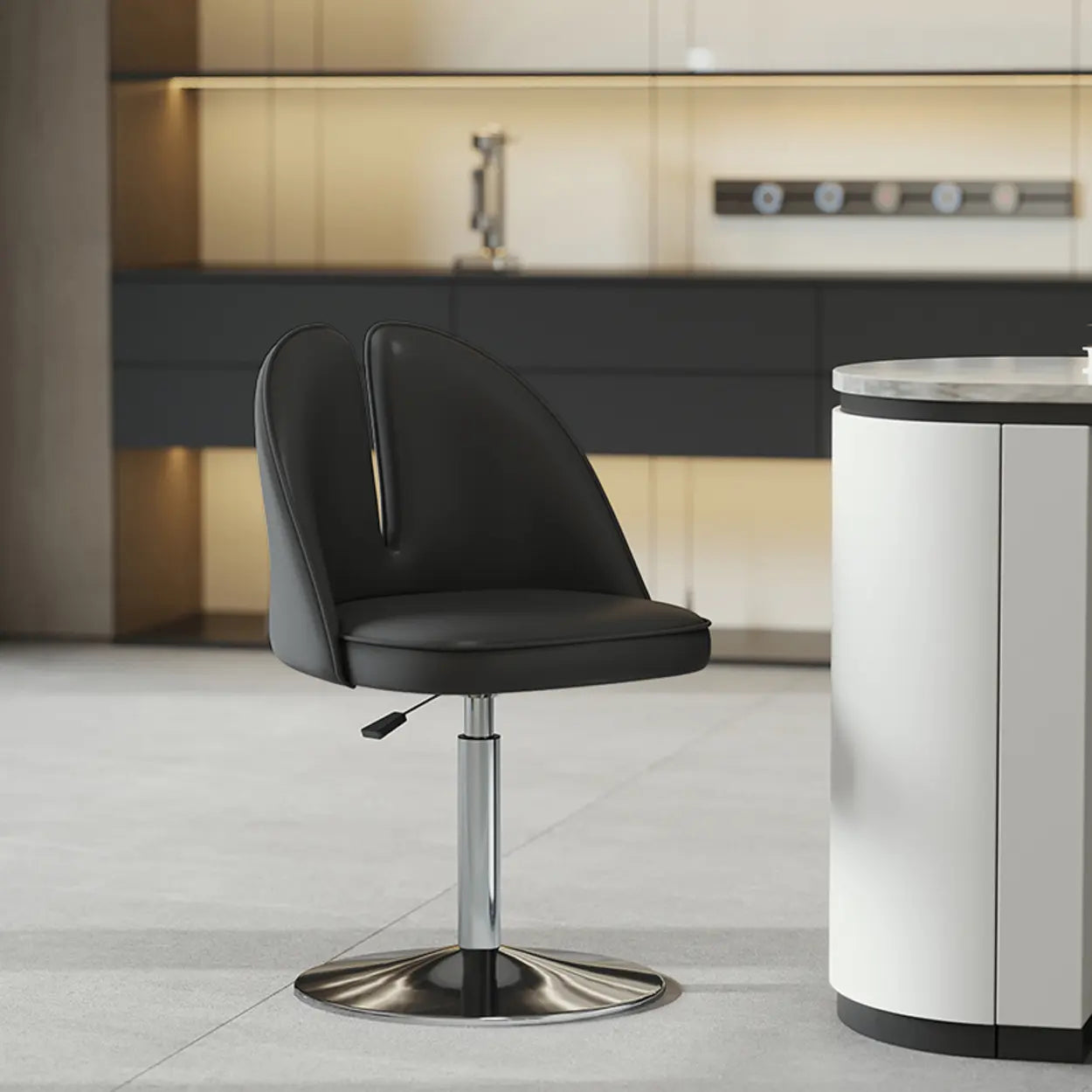 Glam Gray Swivel Leather Bar Stool with Back — Dark Gray / Gold