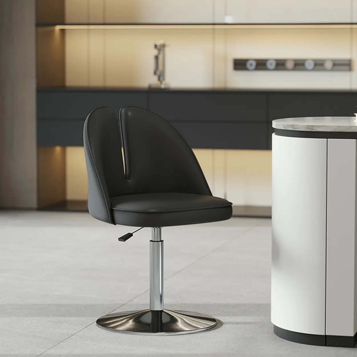 Glam Gray Swivel Leather Bar Stool with Back — Dark Gray / Gold