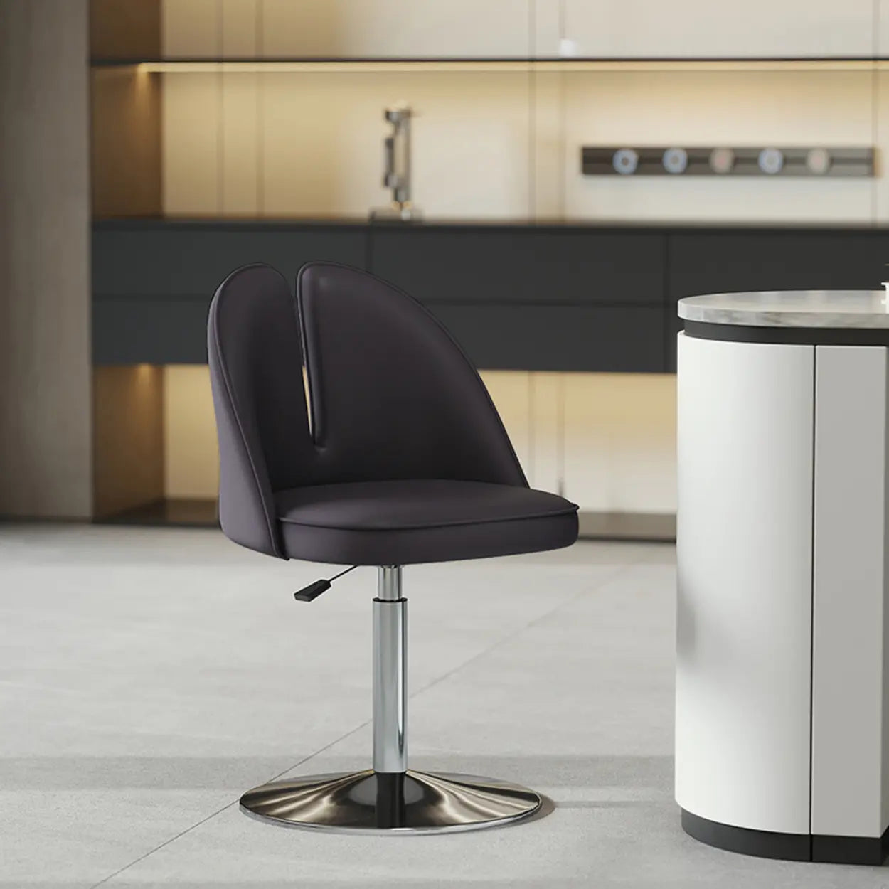 Glam Gray Swivel Leather Bar Stool with Back — Dark Gray / Gold