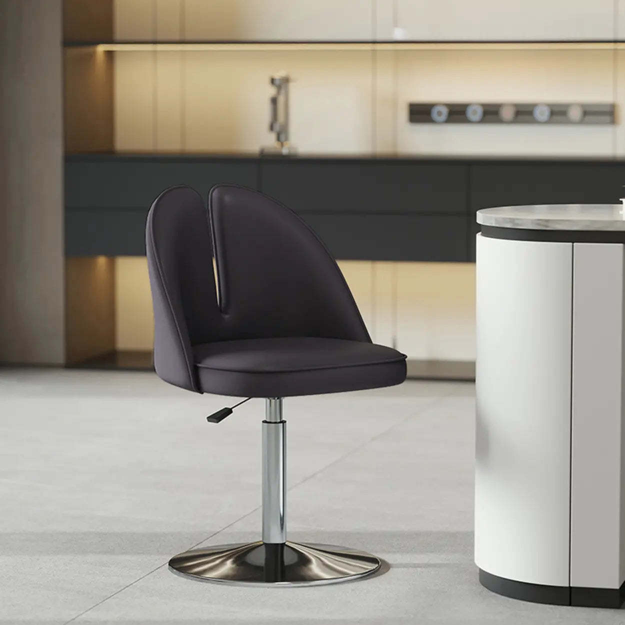 Glam Gray Swivel Leather Bar Stool with Back — Dark Gray / Gold