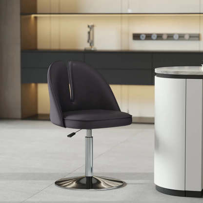 Glam Gray Swivel Leather Bar Stool with Back — Dark Gray / Gold
