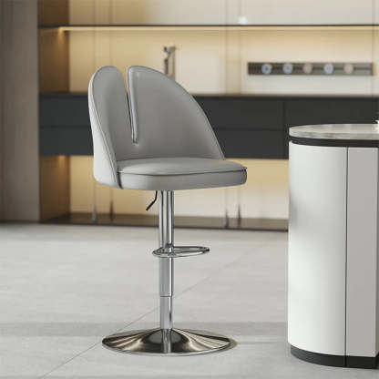 Glam Gray Swivel Leather Bar Stool with Back — Dark Gray / Silver