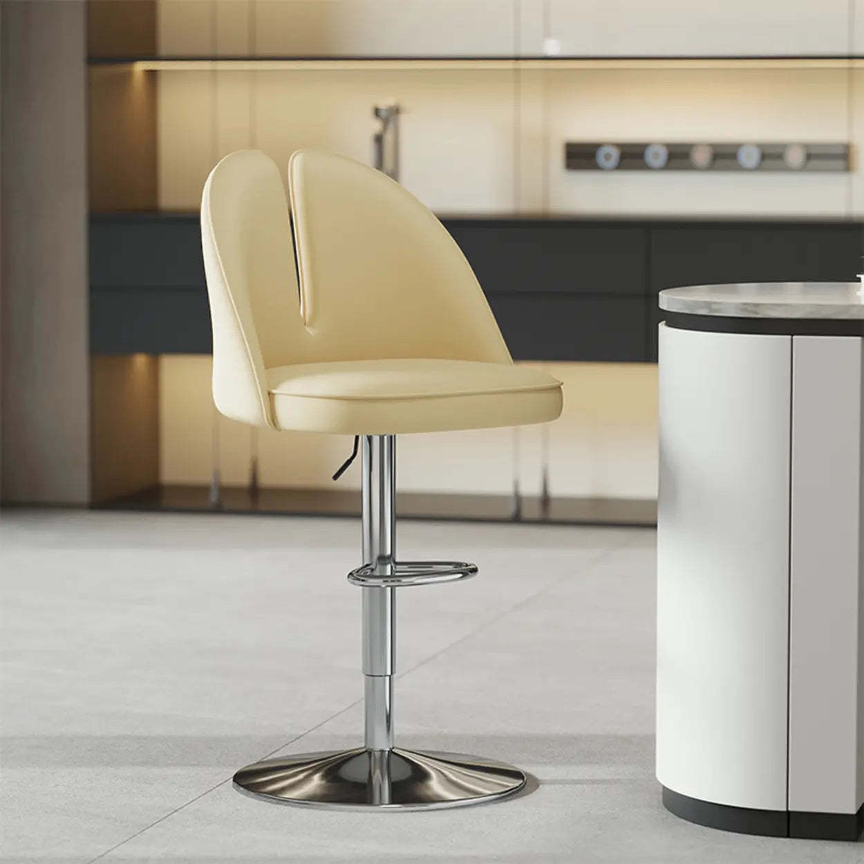 Glam Gray Swivel Leather Bar Stool with Back — Black / Black