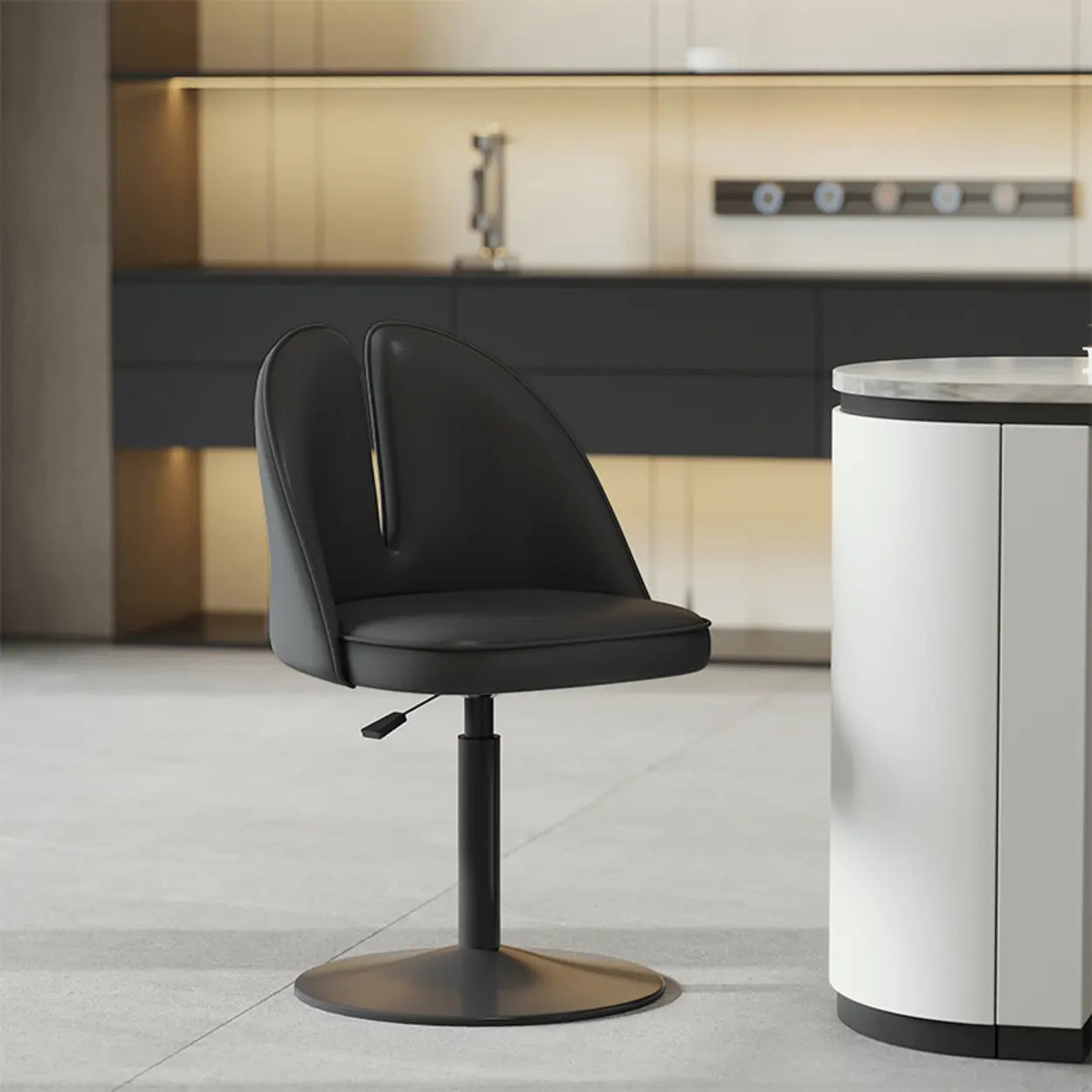 Glam Gray Swivel Leather Bar Stool with Back — Black / Gold
