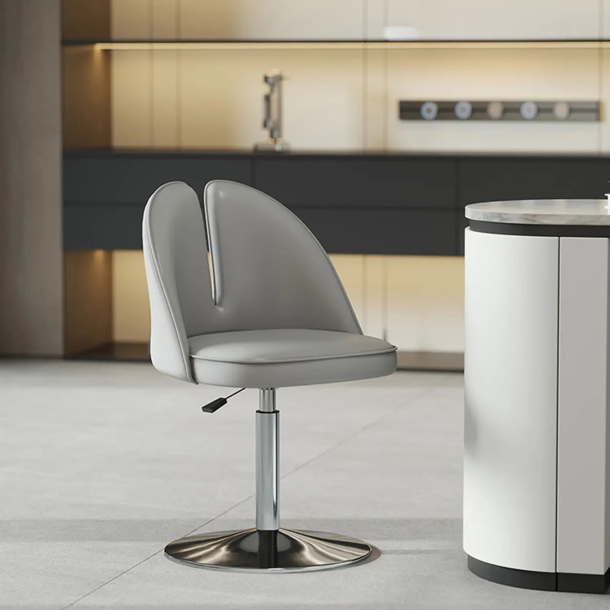 Glam Gray Swivel Leather Bar Stool with Back — Coffee / Black