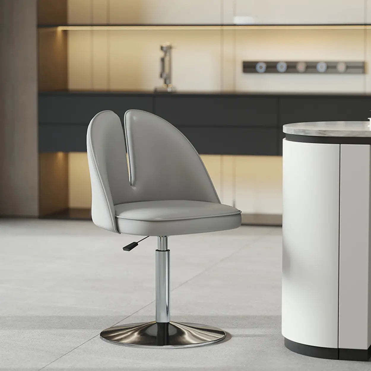 Glam Gray Swivel Leather Bar Stool with Back — Coffee / Black