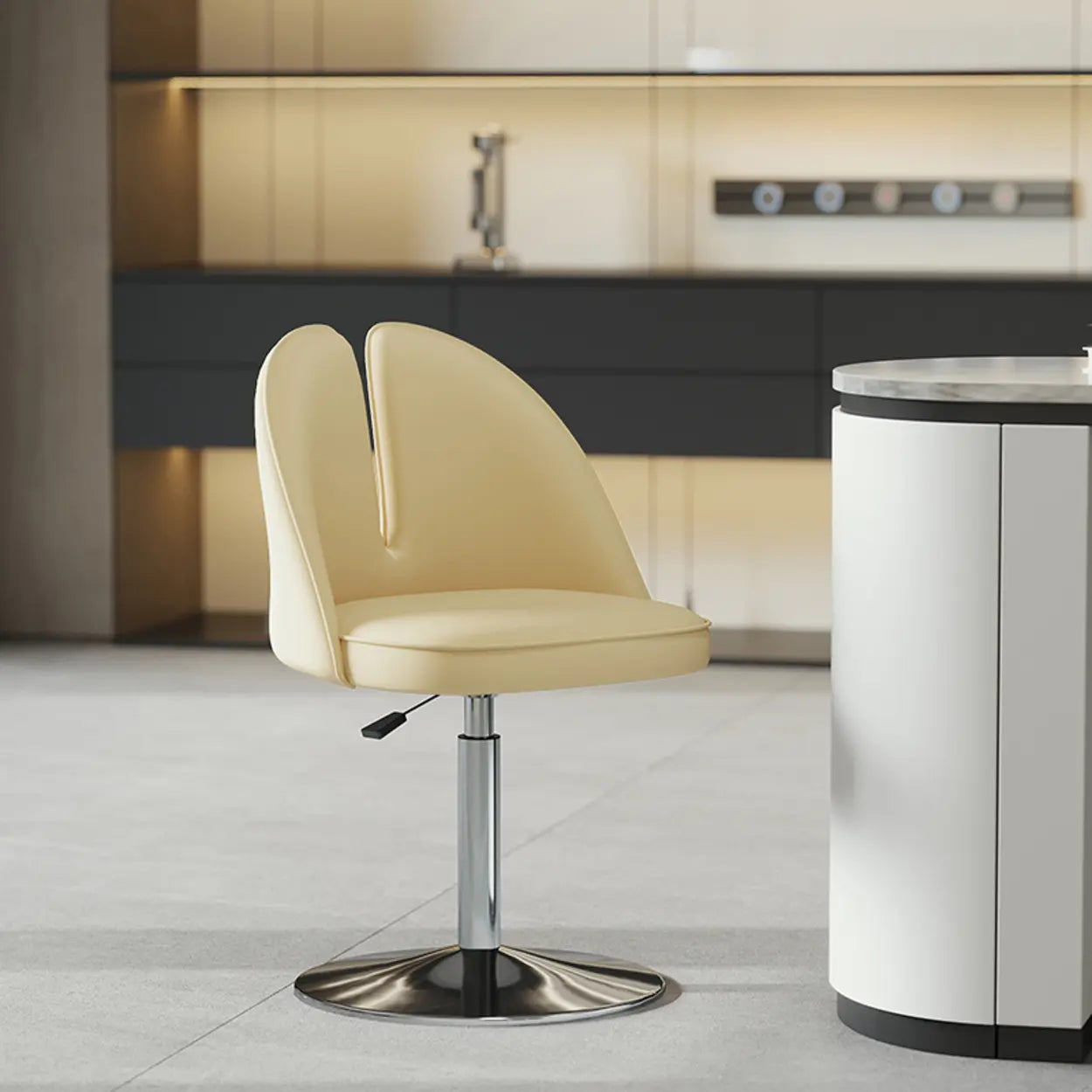 Glam Gray Swivel Leather Bar Stool with Back — Coffee / Gold