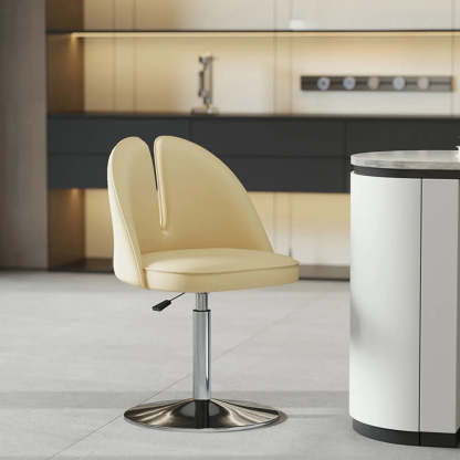 Glam Gray Swivel Leather Bar Stool with Back — Coffee / Gold