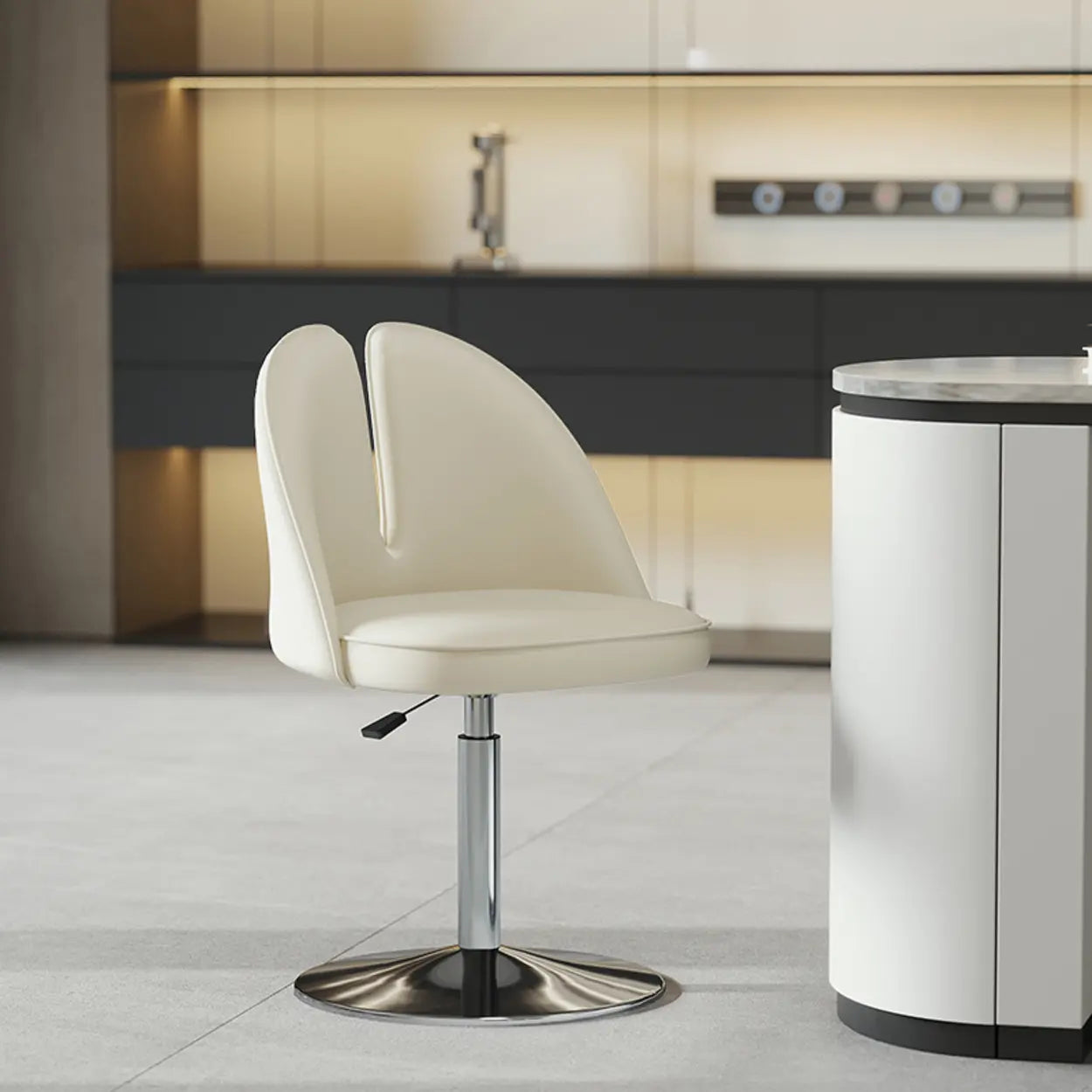 Glam Gray Swivel Leather Bar Stool with Back — Coffee / Gold