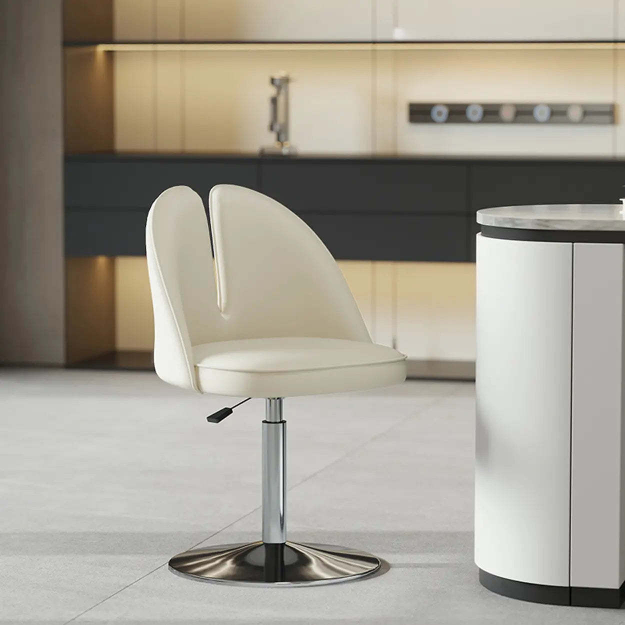 Glam Gray Swivel Leather Bar Stool with Back — Coffee / Gold