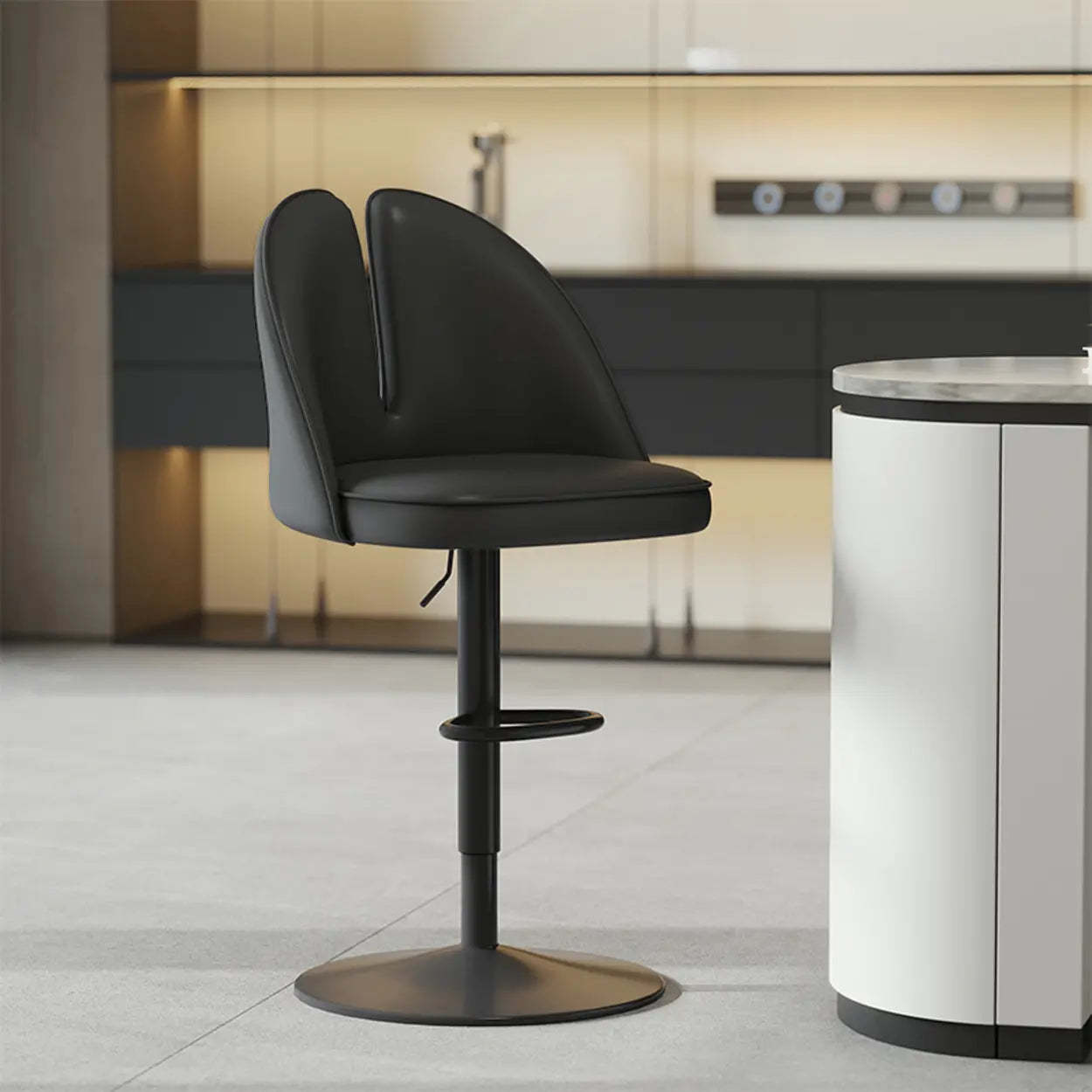 Glam Gray Swivel Leather Bar Stool with Back — Coffee / Silver