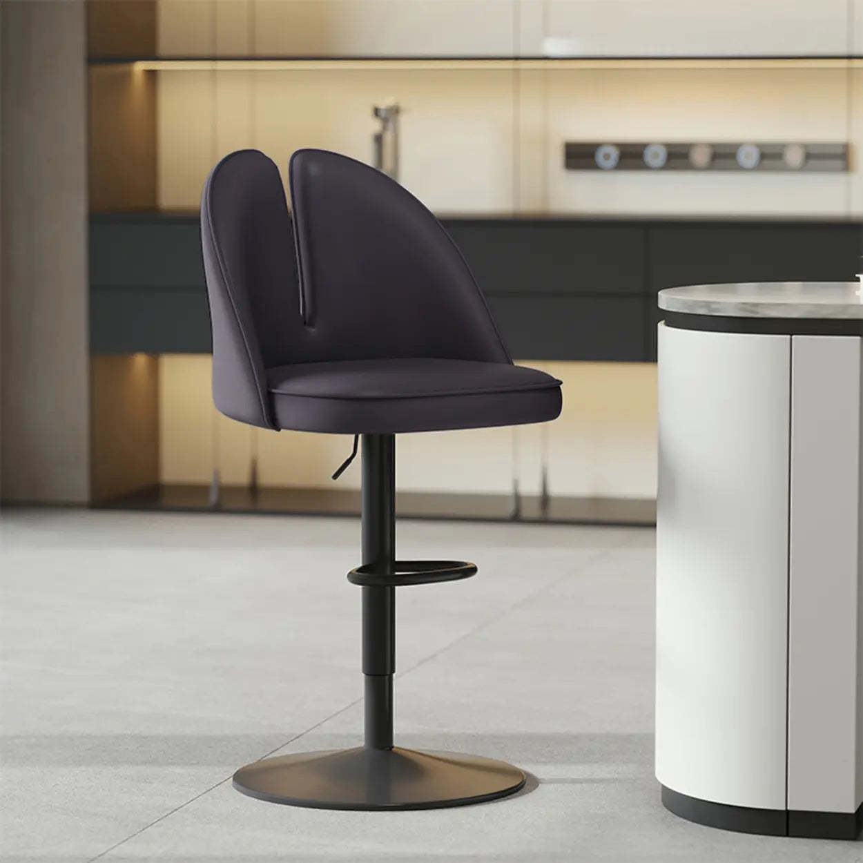 Glam Gray Swivel Leather Bar Stool with Back — Coffee / Silver