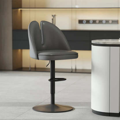 Glam Gray Swivel Leather Bar Stool with Back — Light Gray / Black