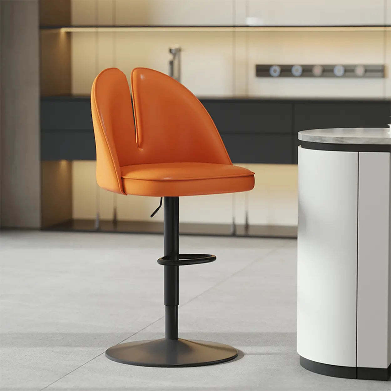 Glam Gray Swivel Leather Bar Stool with Back — Light Gray / Black