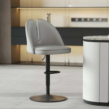 Glam Gray Swivel Leather Bar Stool with Back — Light Gray / Gold