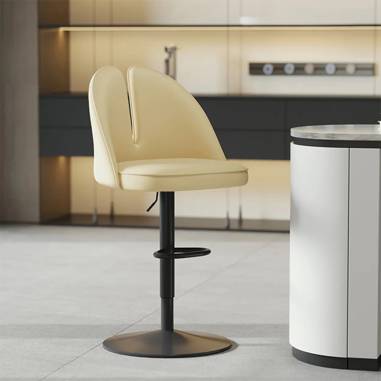 Glam Gray Swivel Leather Bar Stool with Back — Light Gray / Gold