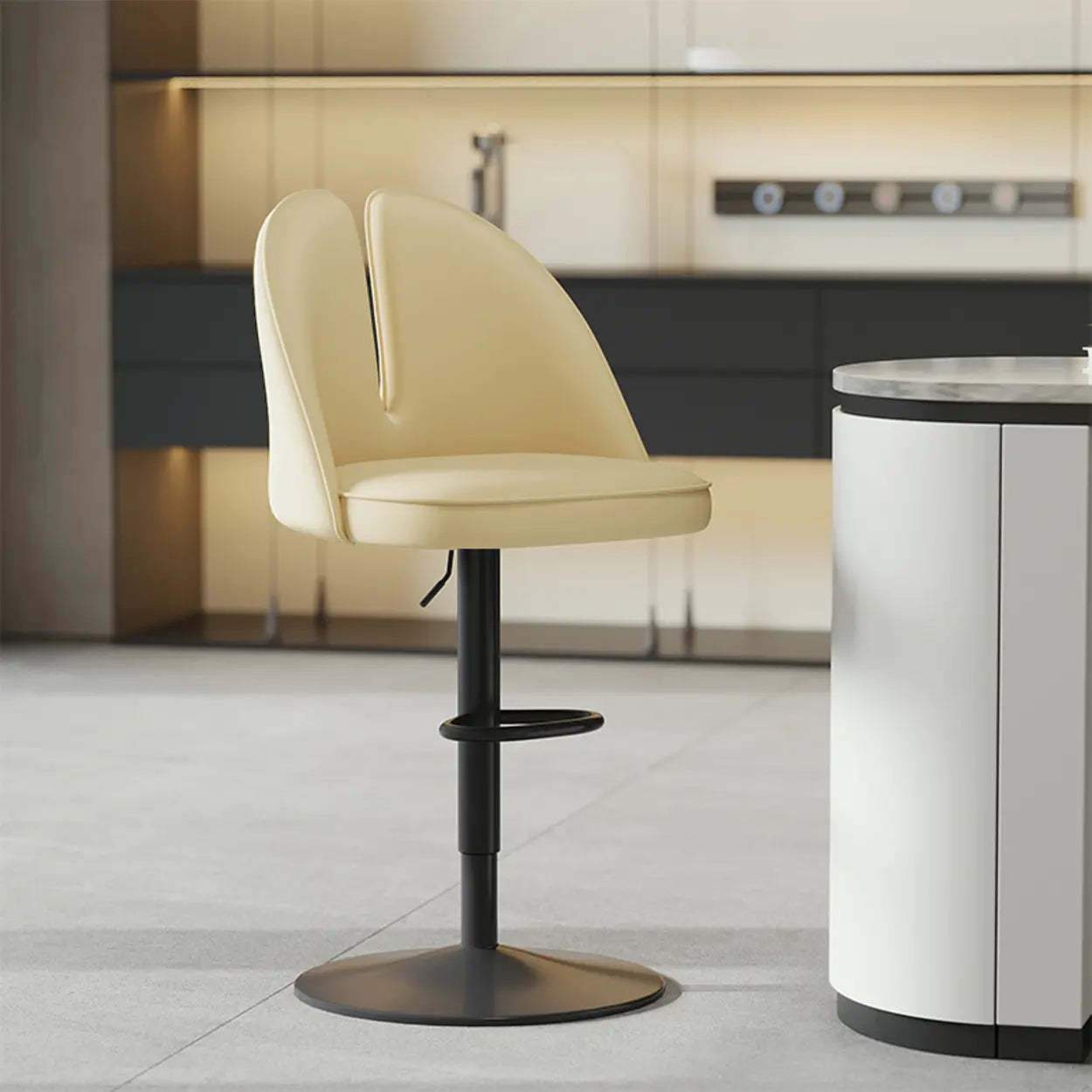 Glam Gray Swivel Leather Bar Stool with Back — Light Gray / Gold