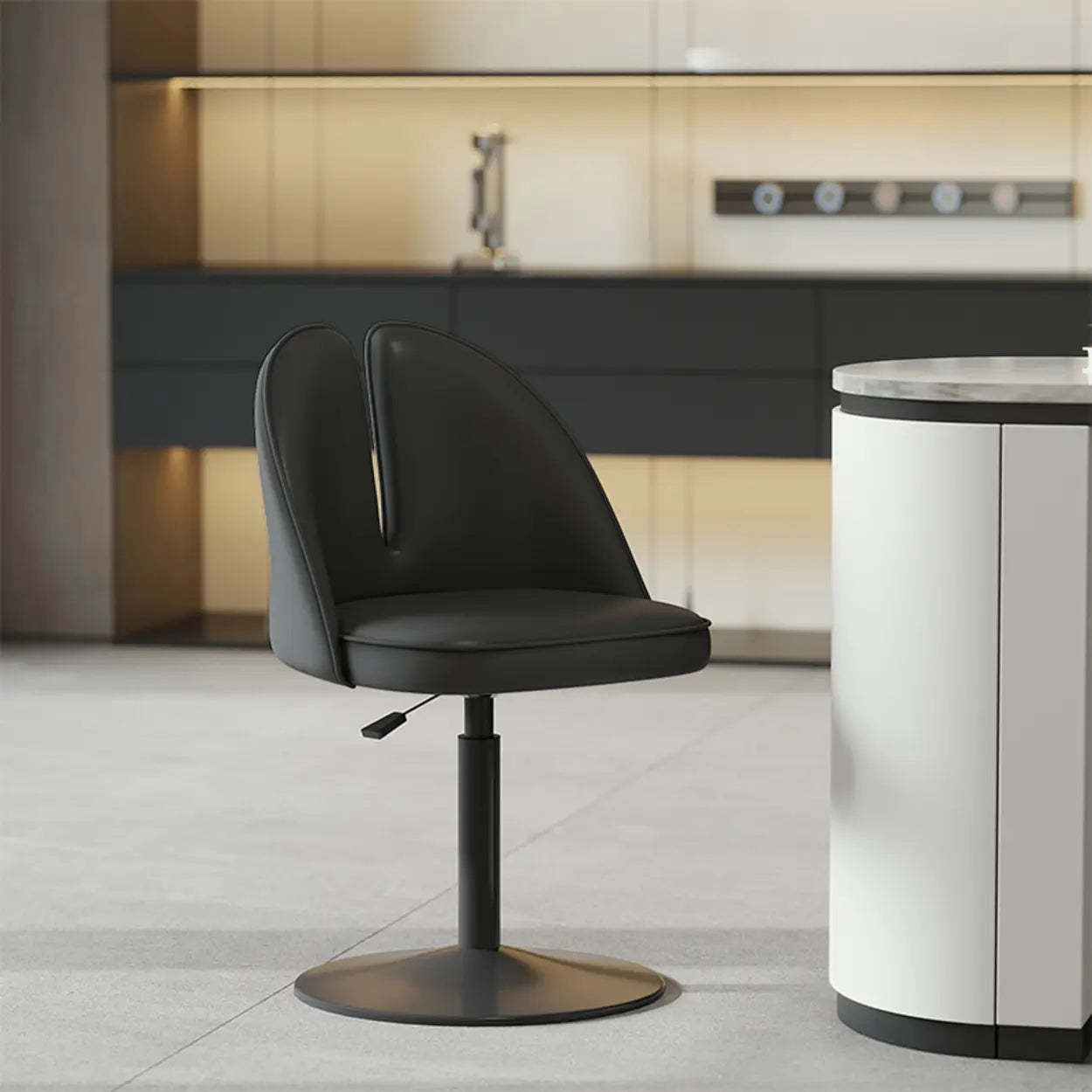 Glam Gray Swivel Leather Bar Stool with Back — Black / Gold