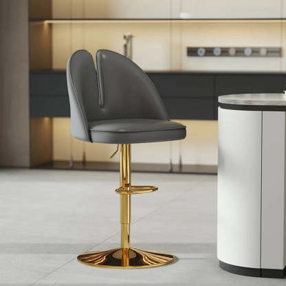 Glam Gray Swivel Leather Bar Stool with Back