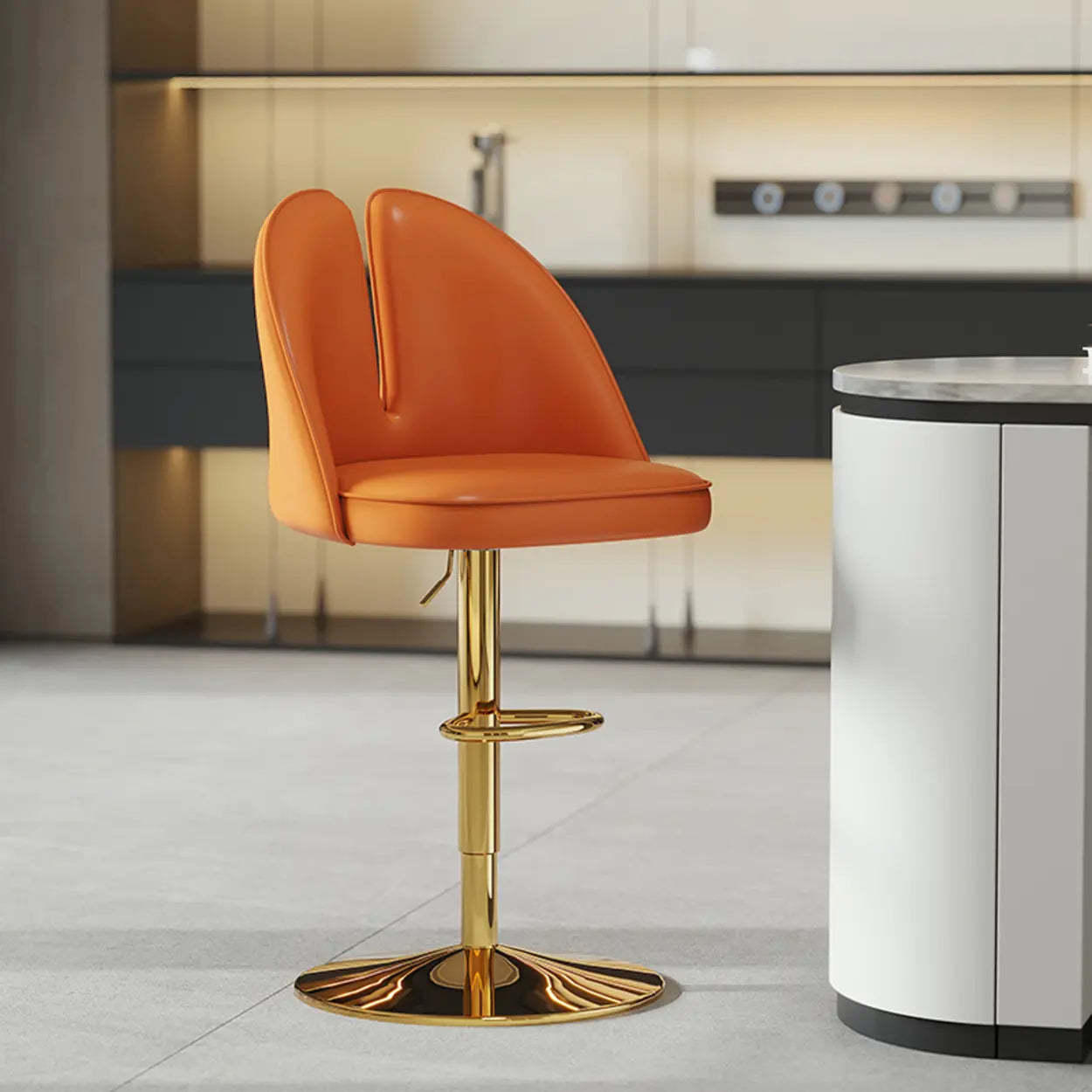 Glam Gray Swivel Leather Bar Stool with Back