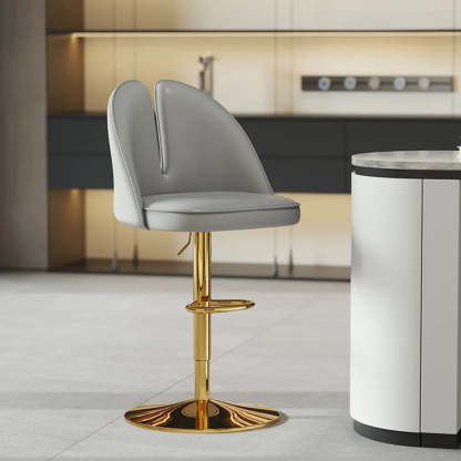 Glam Gray Swivel Leather Bar Stool with Back