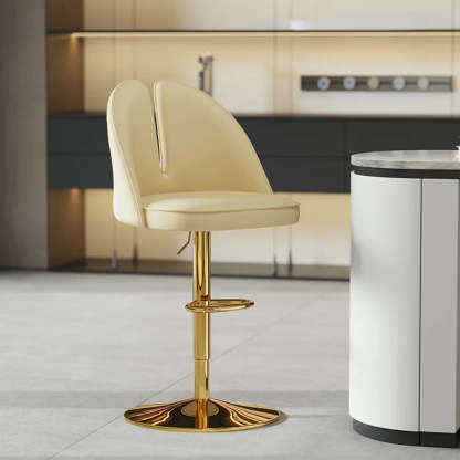 Glam Gray Swivel Leather Bar Stool with Back