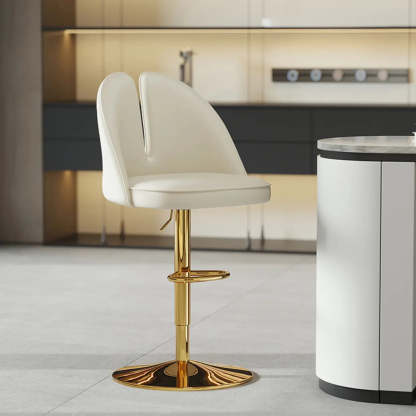 Glam Gray Swivel Leather Bar Stool with Back