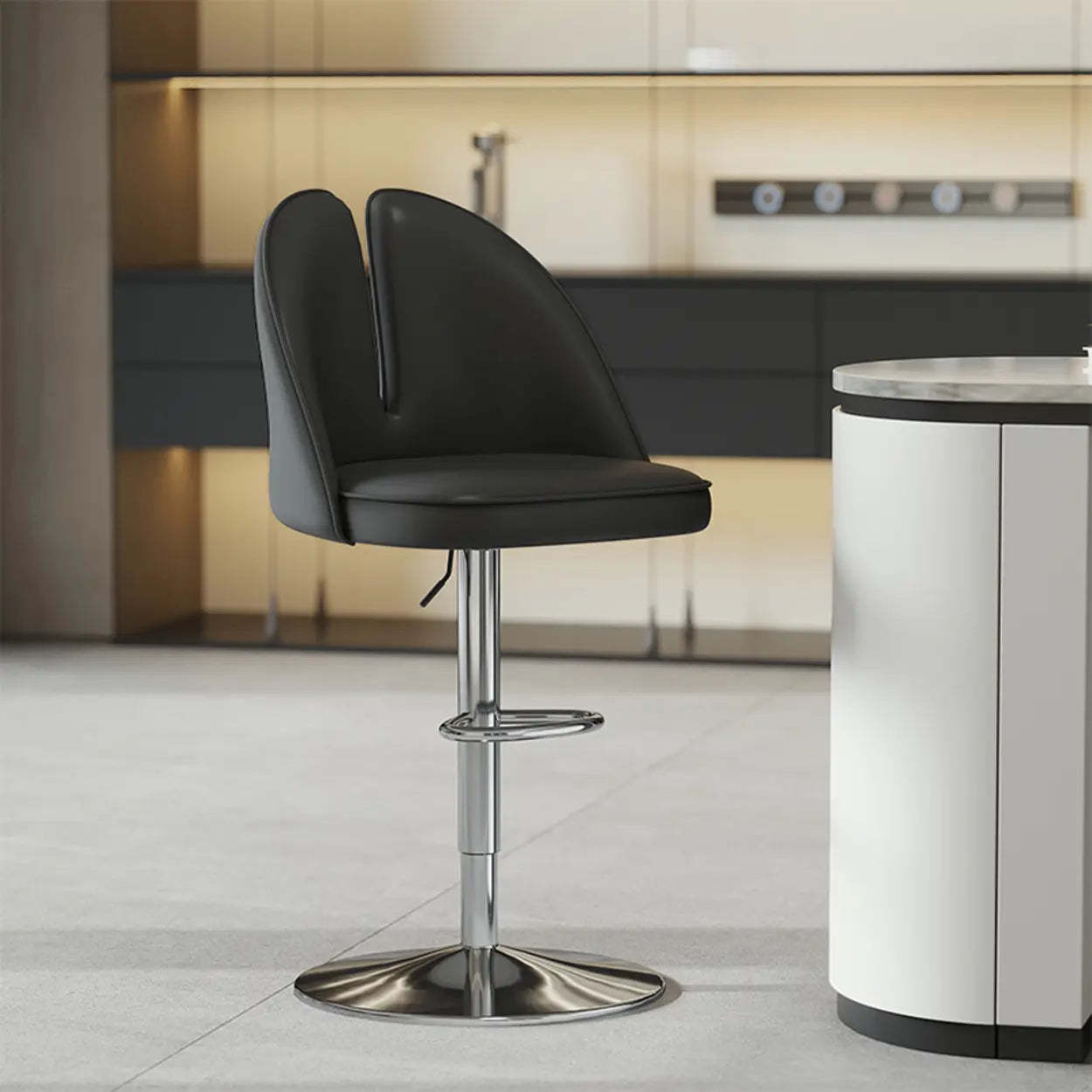 Glam Gray Swivel Leather Bar Stool with Back