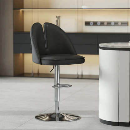 Glam Gray Swivel Leather Bar Stool with Back