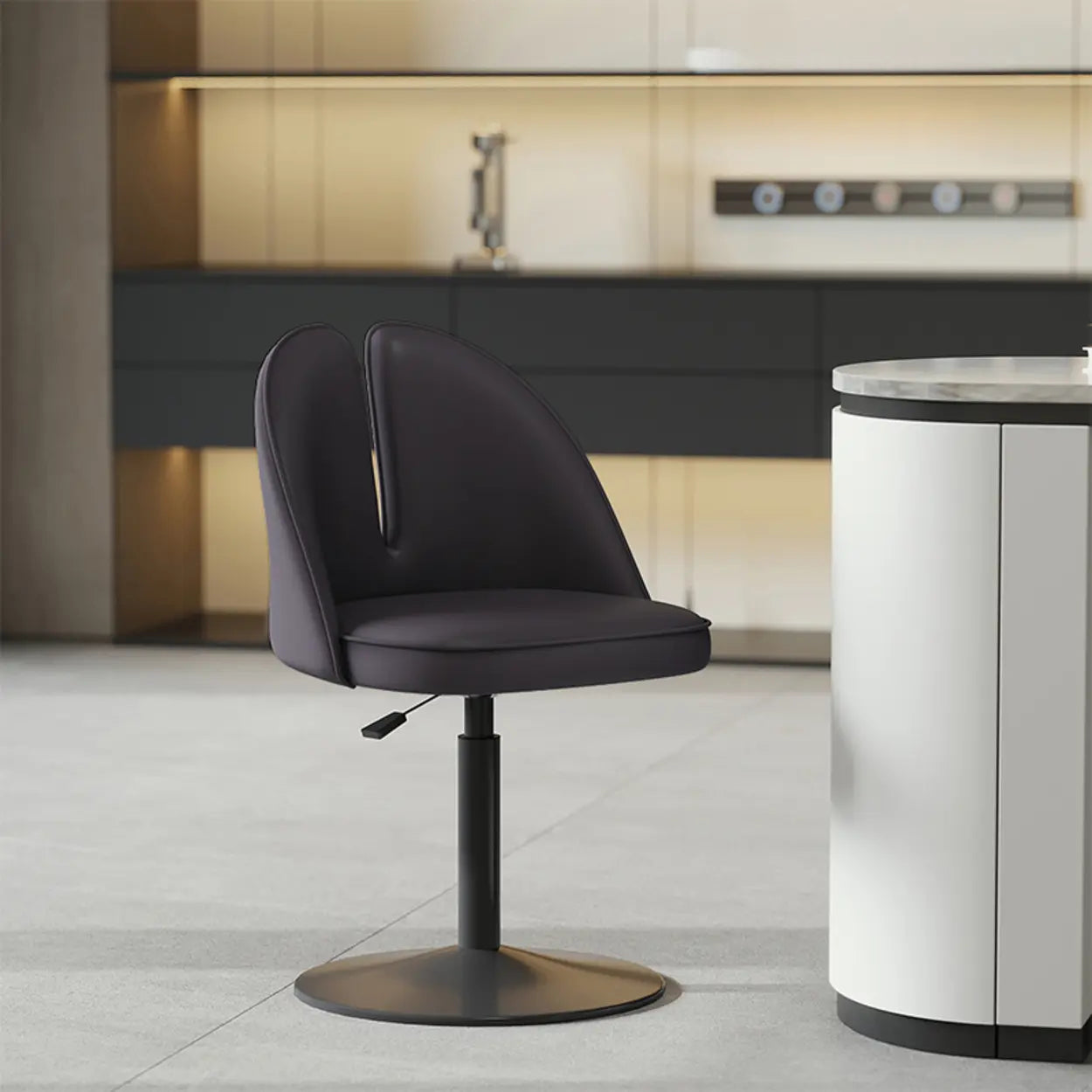 Glam Gray Swivel Leather Bar Stool with Back — Black / Silver