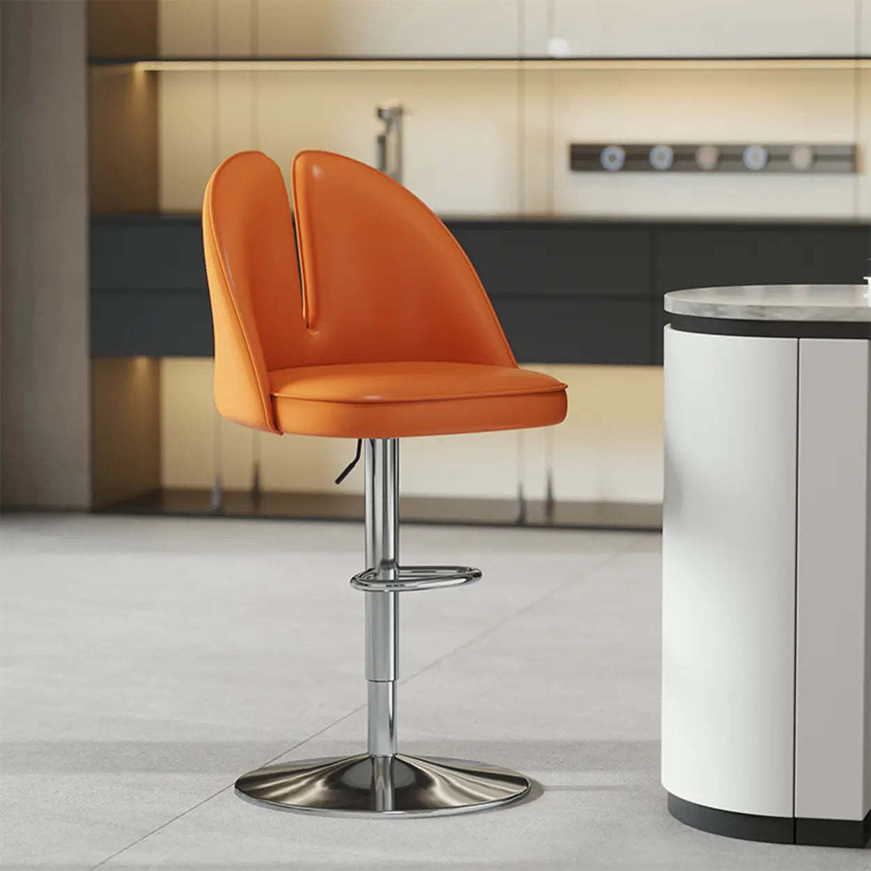 Lighom luxury back gray bar & counter stools in leather — 33.5" H x 15" W / Orange / Silver