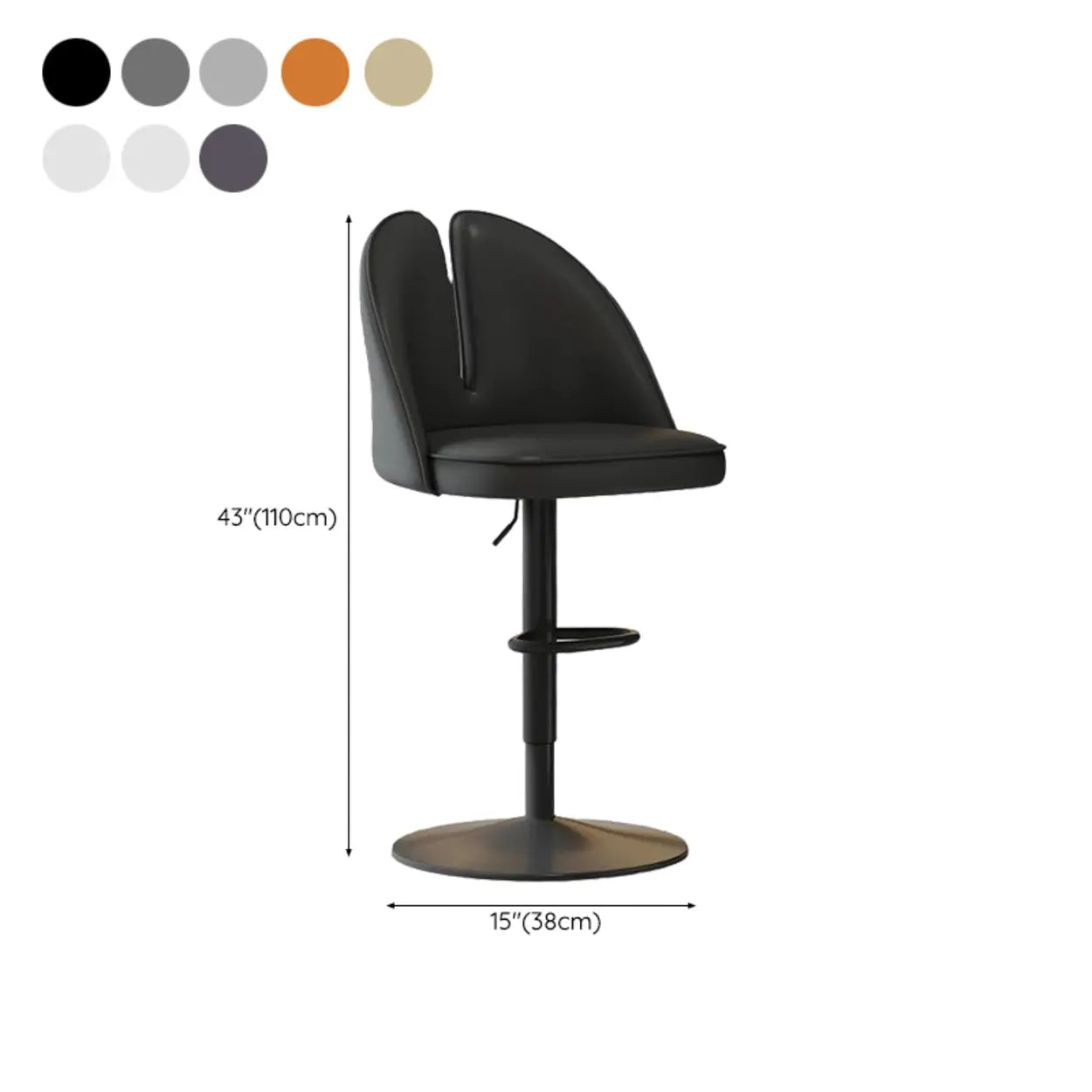 Glam Gray Swivel Leather Bar Stool with Back