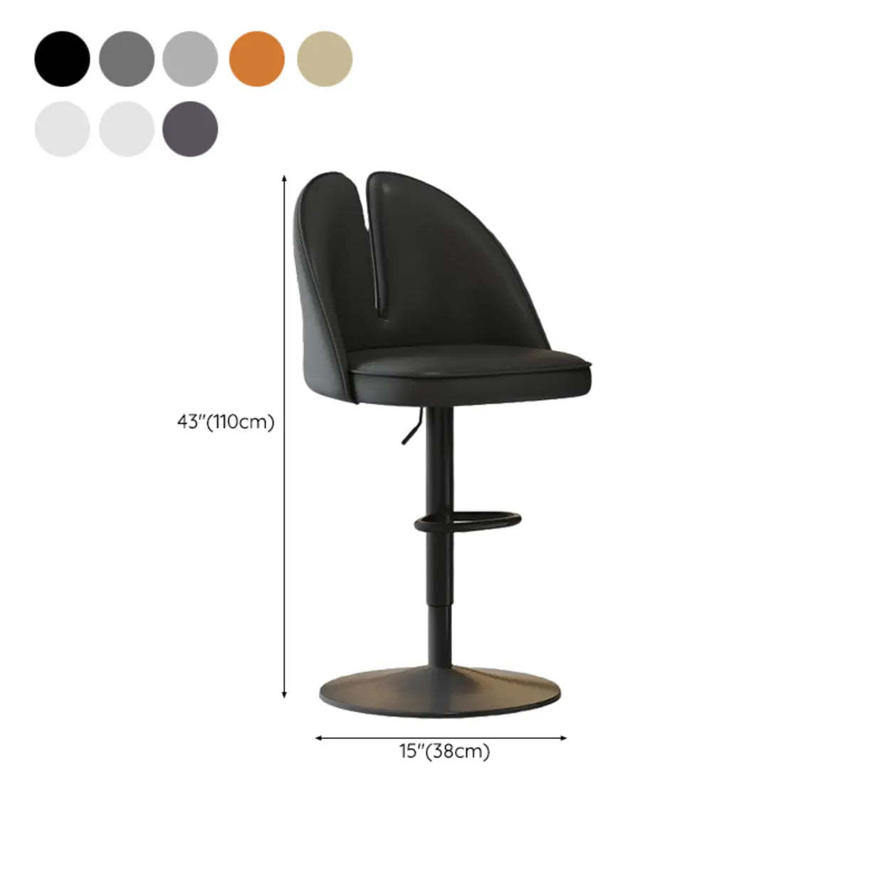 Glam Gray Swivel Leather Bar Stool with Back