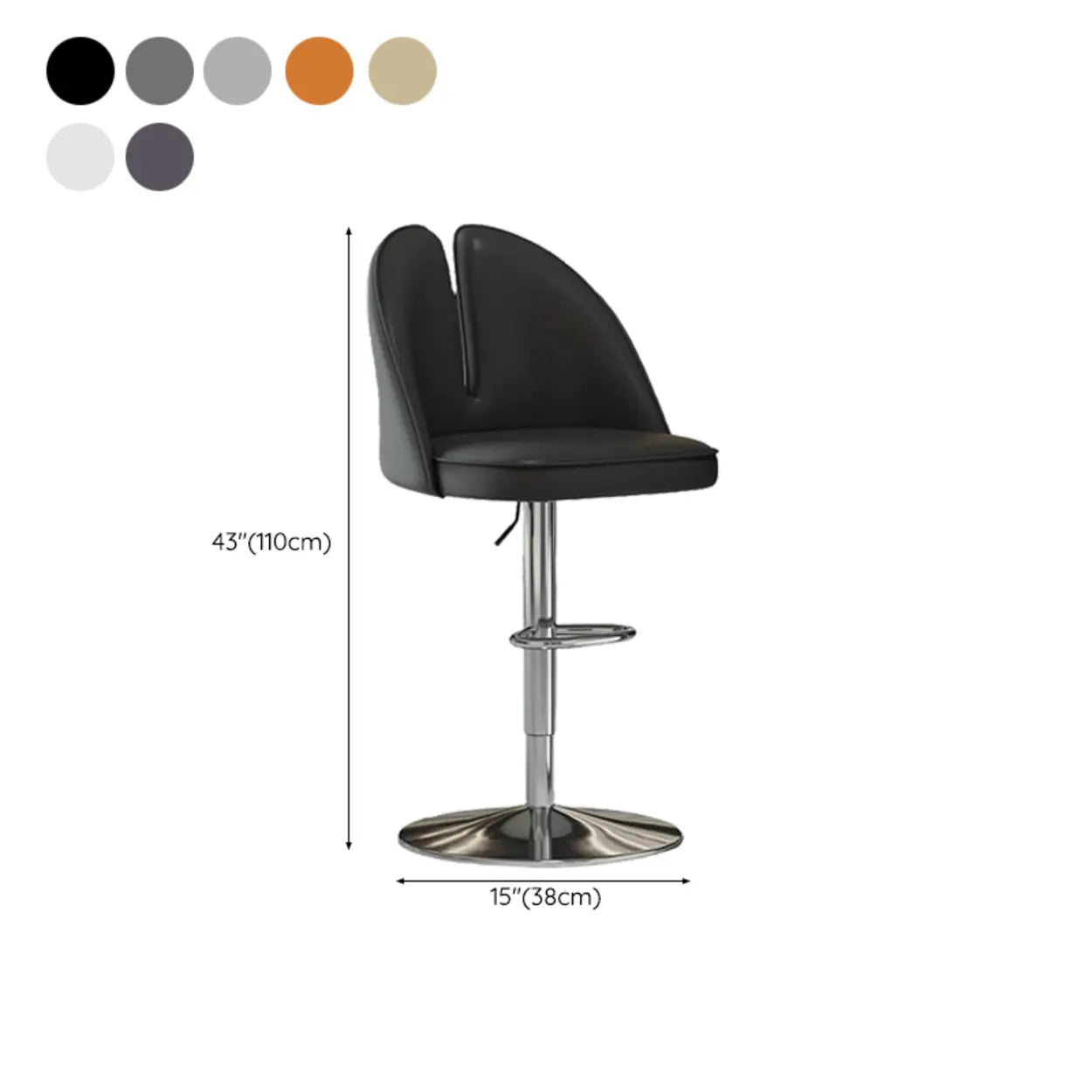 Glam Gray Swivel Leather Bar Stool with Back