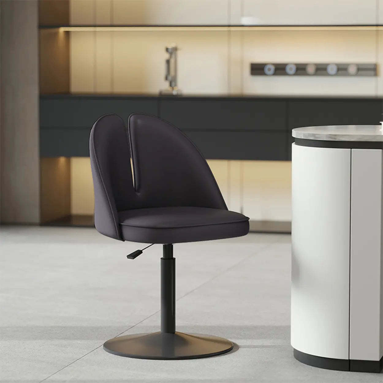 Glam Gray Swivel Leather Bar Stool with Back — Black / Silver